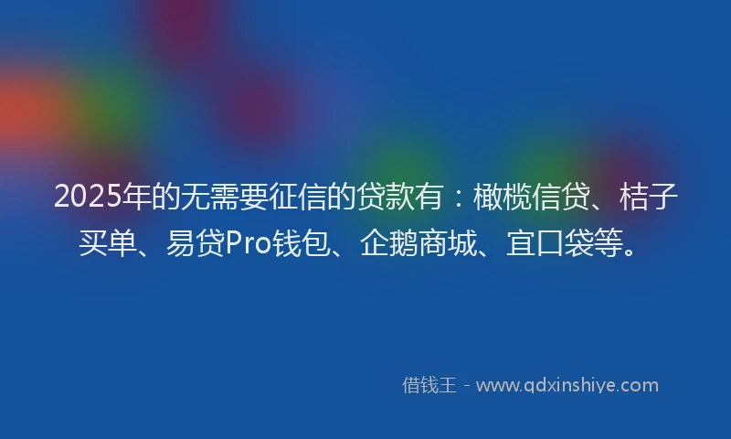2025年的无需要征信的贷款有：橄榄信贷、桔子买单、易贷Pro钱包、企鹅商城、宜口袋等。