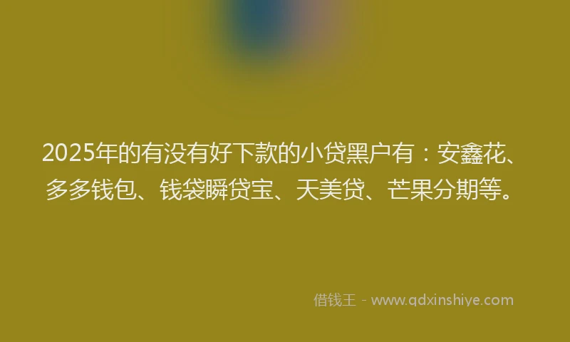 2025年的有没有好下款的小贷黑户有：安鑫花、多多钱包、钱袋瞬贷宝、天美贷、芒果分期等。