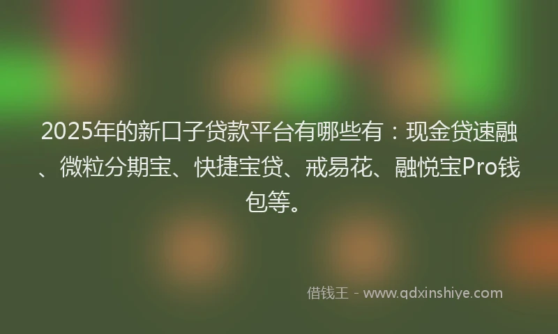 2025年的新口子贷款平台有哪些有：现金贷速融、微粒分期宝、快捷宝贷、戒易花、融悦宝Pro钱包等。