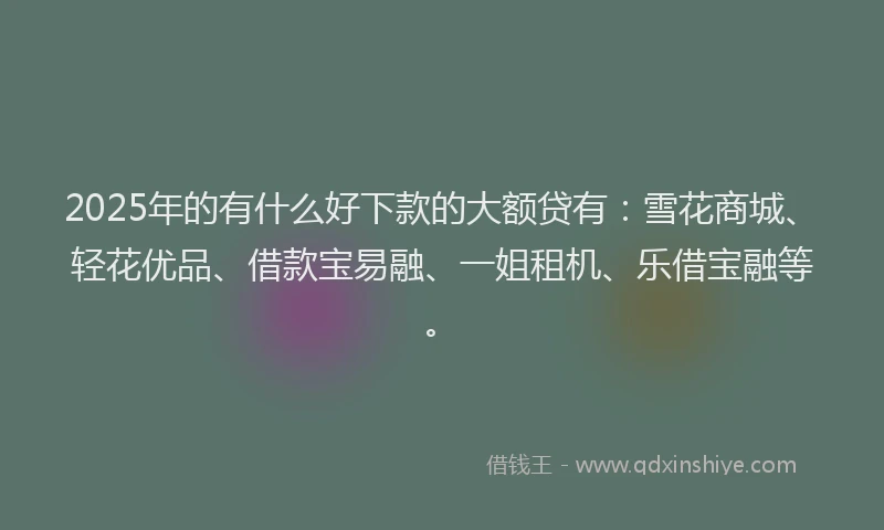 2025年的有什么好下款的大额贷有：雪花商城、轻花优品、借款宝易融、一姐租机、乐借宝融等。