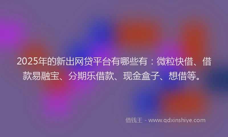 2025年的新出网贷平台有哪些有：微粒快借、借款易融宝、分期乐借款、现金盒子、想借等。