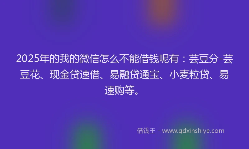 2025年的我的微信怎么不能借钱呢有：芸豆分-芸豆花、现金贷速借、易融贷通宝、小麦粒贷、易速购等。