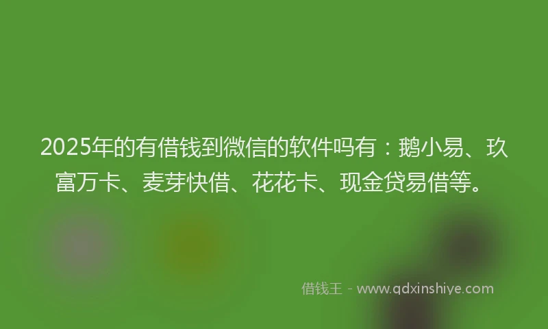 2025年的有借钱到微信的软件吗有：鹅小易、玖富万卡、麦芽快借、花花卡、现金贷易借等。