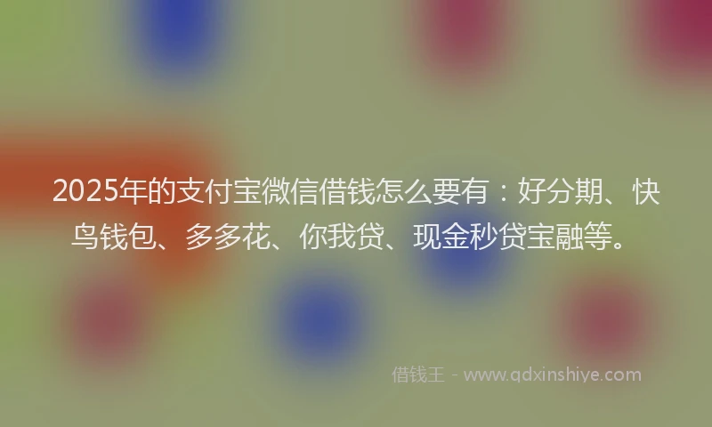2025年的支付宝微信借钱怎么要有：好分期、快鸟钱包、多多花、你我贷、现金秒贷宝融等。