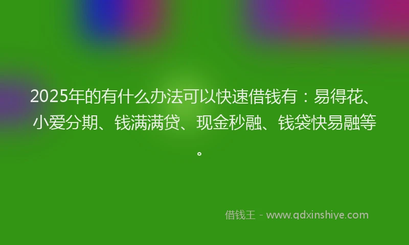 2025年的有什么办法可以快速借钱有：易得花、小爱分期、钱满满贷、现金秒融、钱袋快易融等。
