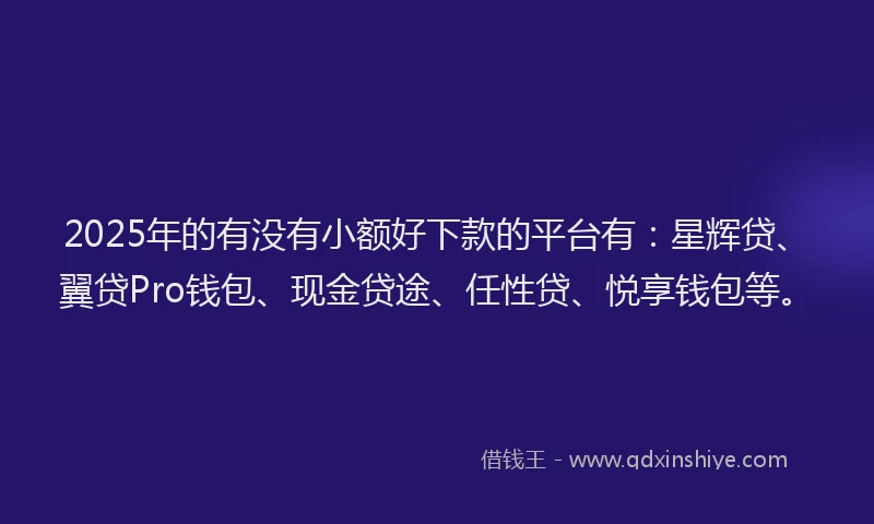 2025年的有没有小额好下款的平台有：星辉贷、翼贷Pro钱包、现金贷途、任性贷、悦享钱包等。
