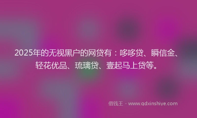 2025年的无视黑户的网贷有：哆哆贷、瞬信金、轻花优品、琉璃贷、壹起马上贷等。