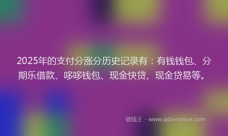 2025年的支付分涨分历史记录有：有钱钱包、分期乐借款、哆哆钱包、现金快贷、现金贷易等。