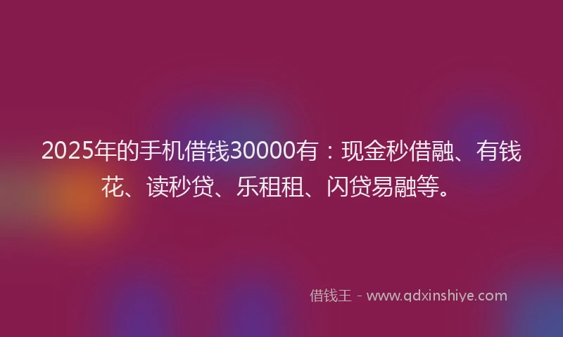 2025年的手机借钱30000有：现金秒借融、有钱花、读秒贷、乐租租、闪贷易融等。