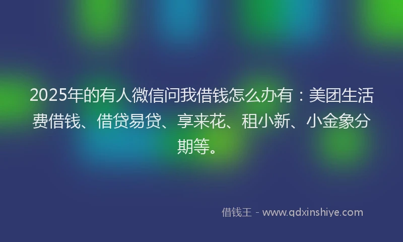 2025年的有人微信问我借钱怎么办有：美团生活费借钱、借贷易贷、享来花、租小新、小金象分期等。