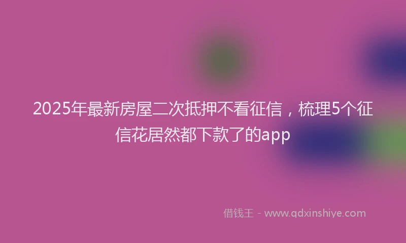 2025年最新房屋二次抵押不看征信，梳理5个征信花居然都下款了的app
