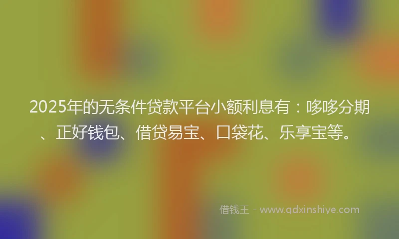 2025年的无条件贷款平台小额利息有：哆哆分期、正好钱包、借贷易宝、口袋花、乐享宝等。