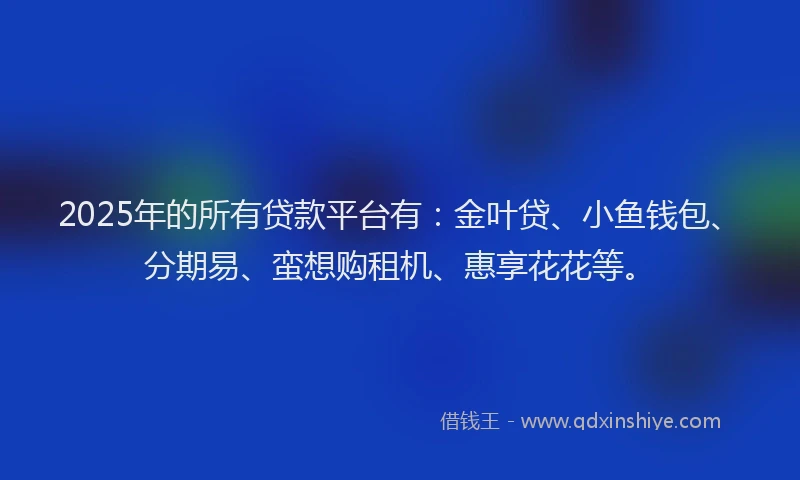2025年的所有贷款平台有：金叶贷、小鱼钱包、分期易、蛮想购租机、惠享花花等。