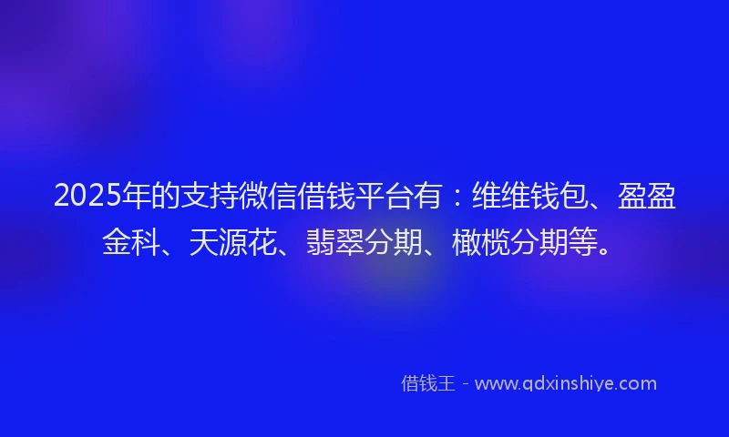 2025年的支持微信借钱平台有：维维钱包、盈盈金科、天源花、翡翠分期、橄榄分期等。