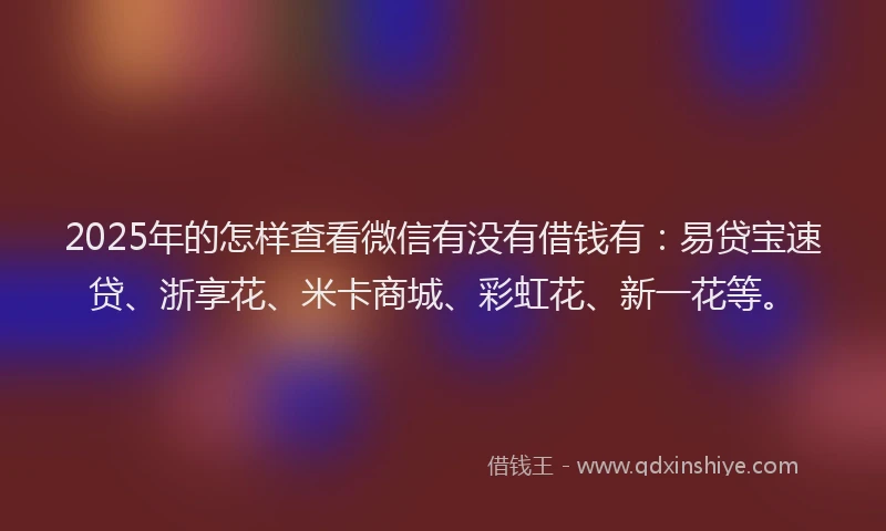 2025年的怎样查看微信有没有借钱有：易贷宝速贷、浙享花、米卡商城、彩虹花、新一花等。