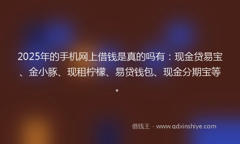 2025年的手机网上借钱是真的吗有：现金贷易宝、金小豚、现租柠檬、易贷钱包、现金分期宝等。