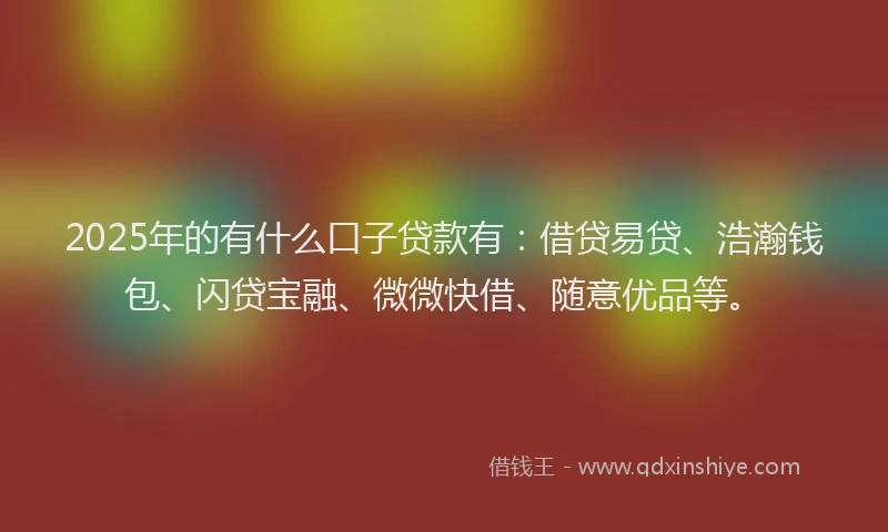 2025年的有什么口子贷款有：借贷易贷、浩瀚钱包、闪贷宝融、微微快借、随意优品等。