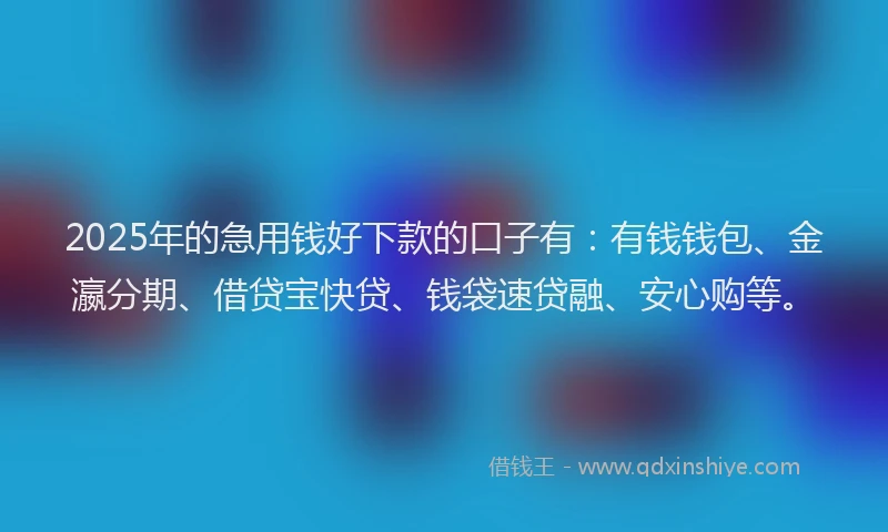 2025年的急用钱好下款的口子有：有钱钱包、金瀛分期、借贷宝快贷、钱袋速贷融、安心购等。