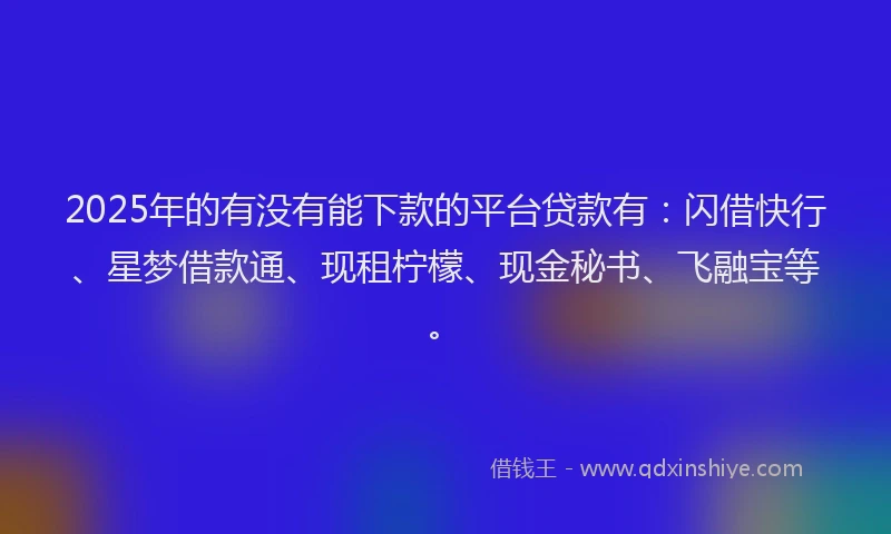 2025年的有没有能下款的平台贷款有：闪借快行、星梦借款通、现租柠檬、现金秘书、飞融宝等。