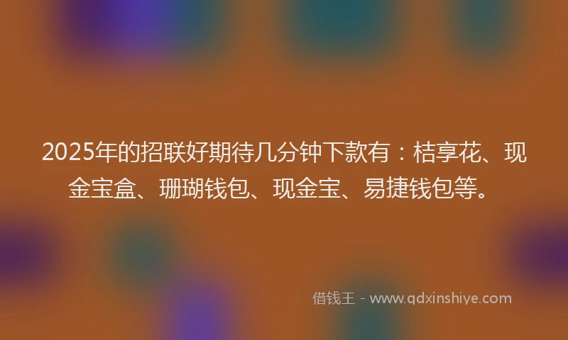 2025年的招联好期待几分钟下款有:桔享花、现金宝盒、珊瑚钱包、现金宝、易捷钱包等。
