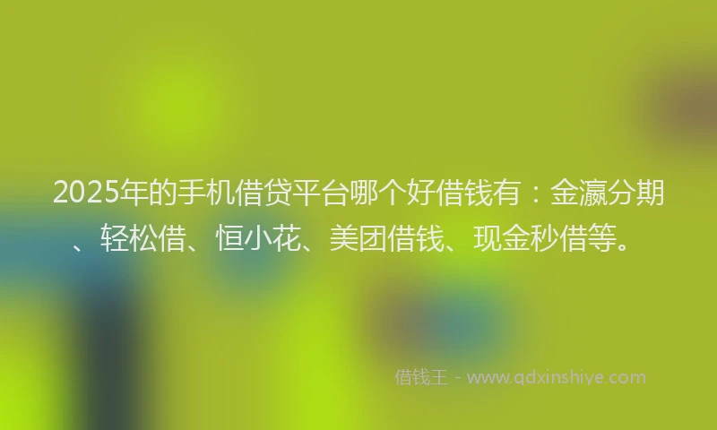 2025年的手机借贷平台哪个好借钱有：金瀛分期、轻松借、恒小花、美团借钱、现金秒借等。