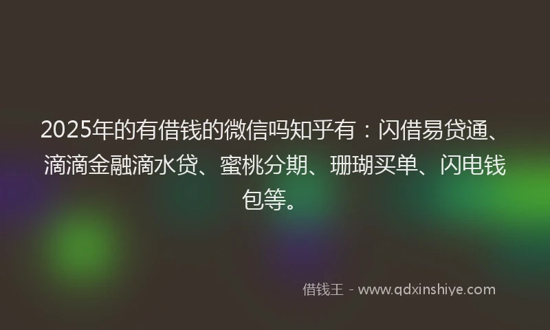 2025年的有借钱的微信吗知乎有：闪借易贷通、滴滴金融滴水贷、蜜桃分期、珊瑚买单、闪电钱包等。