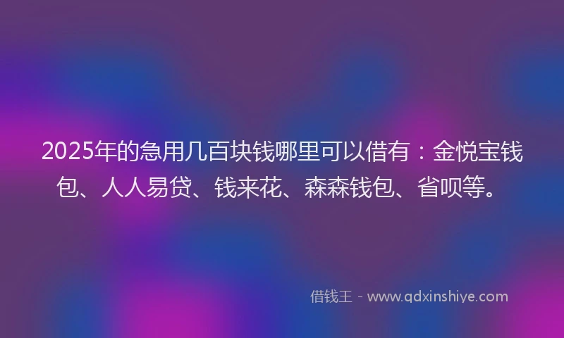 2025年的急用几百块钱哪里可以借有：金悦宝钱包、人人易贷、钱来花、森森钱包、省呗等。
