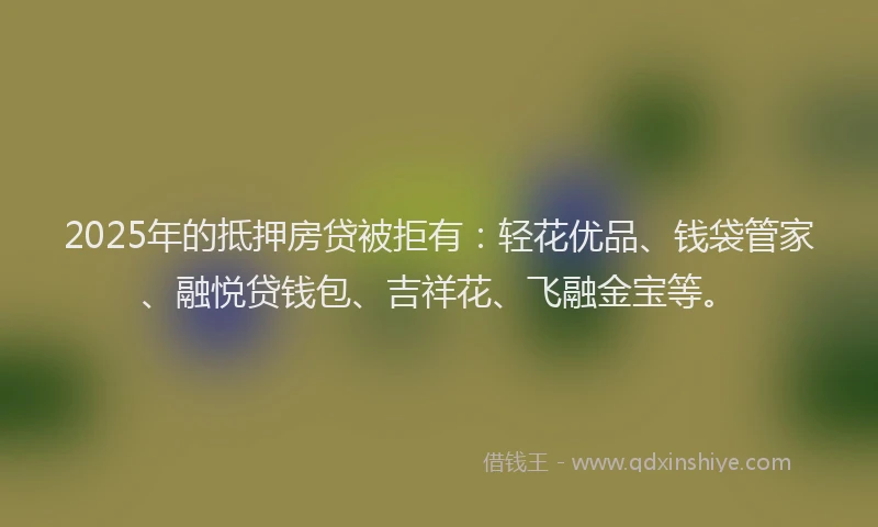 2025年的抵押房贷被拒有：轻花优品、钱袋管家、融悦贷钱包、吉祥花、飞融金宝等。
