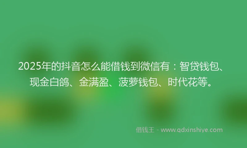 2025年的抖音怎么能借钱到微信有：智贷钱包、现金白鸽、金满盈、菠萝钱包、时代花等。