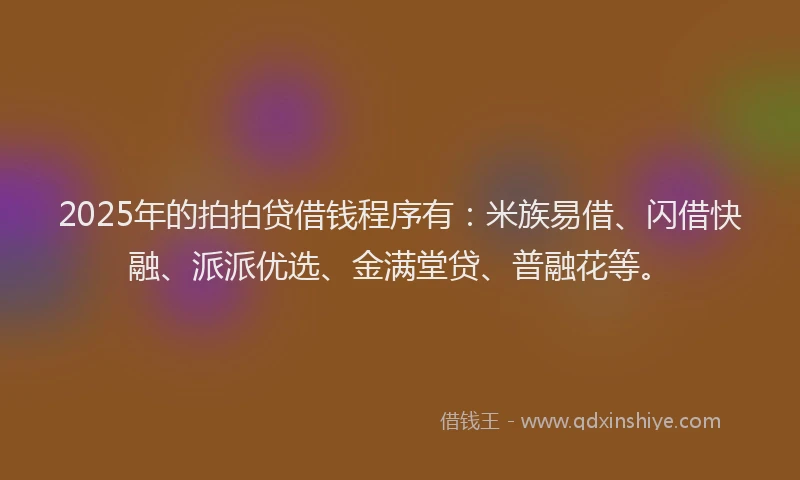 2025年的拍拍贷借钱程序有：米族易借、闪借快融、派派优选、金满堂贷、普融花等。