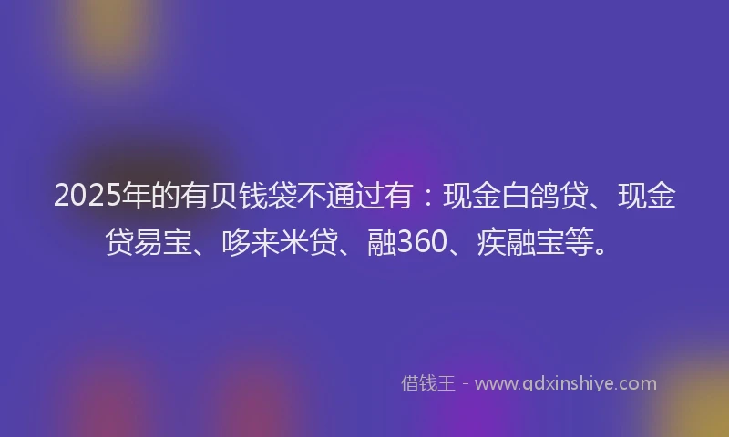 2025年的有贝钱袋不通过有：现金白鸽贷、现金贷易宝、哆来米贷、融360、疾融宝等。