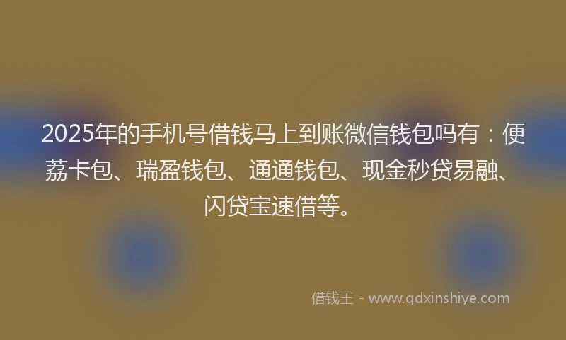 2025年的手机号借钱马上到账微信钱包吗有：便荔卡包、瑞盈钱包、通通钱包、现金秒贷易融、闪贷宝速借等。