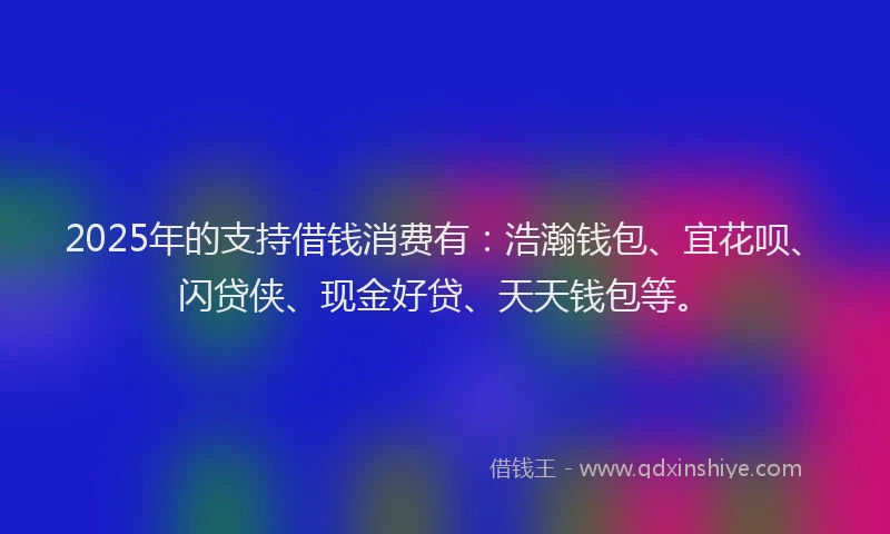2025年的支持借钱消费有：浩瀚钱包、宜花呗、闪贷侠、现金好贷、天天钱包等。
