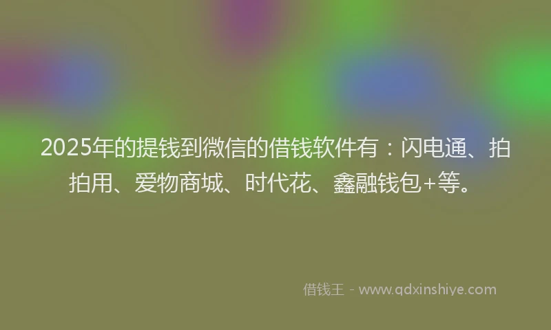 2025年的提钱到微信的借钱软件有：闪电通、拍拍用、爱物商城、时代花、鑫融钱包+等。