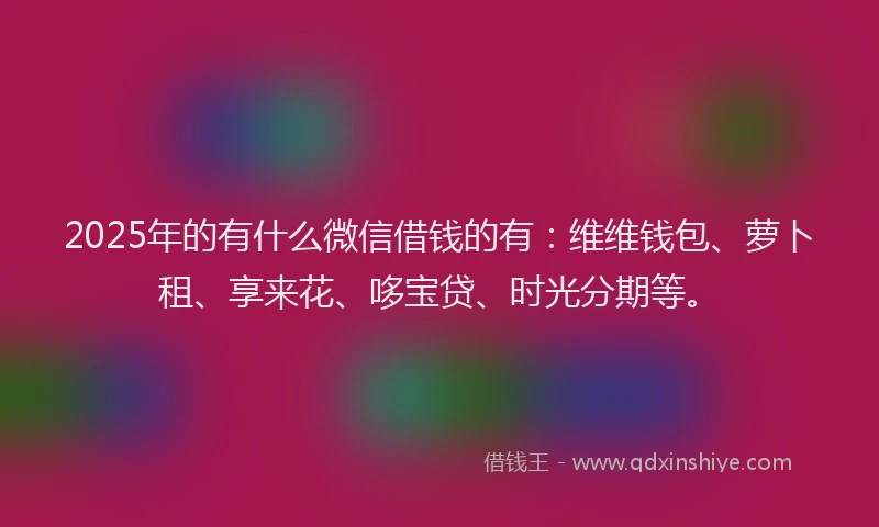 2025年的有什么微信借钱的有：维维钱包、萝卜租、享来花、哆宝贷、时光分期等。