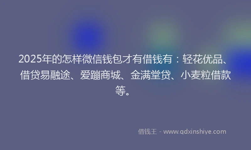 2025年的怎样微信钱包才有借钱有：轻花优品、借贷易融途、爱蹦商城、金满堂贷、小麦粒借款等。