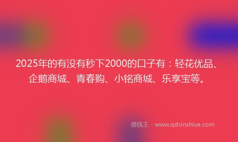 2025年的有没有秒下2000的口子有：轻花优品、企鹅商城、青春购、小铭商城、乐享宝等。