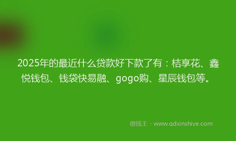 2025年的最近什么贷款好下款了有：桔享花、鑫悦钱包、钱袋快易融、gogo购、星辰钱包等。