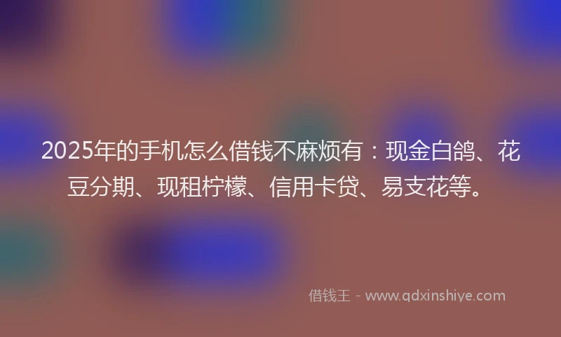 2025年的手机怎么借钱不麻烦有：现金白鸽、花豆分期、现租柠檬、信用卡贷、易支花等。