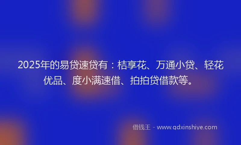 2025年的易贷速贷有：桔享花、万通小贷、轻花优品、度小满速借、拍拍贷借款等。