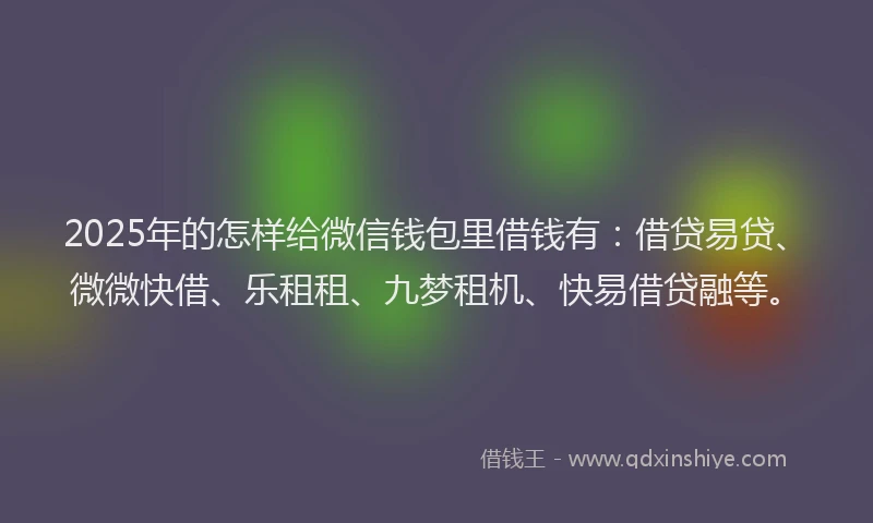 2025年的怎样给微信钱包里借钱有：借贷易贷、微微快借、乐租租、九梦租机、快易借贷融等。