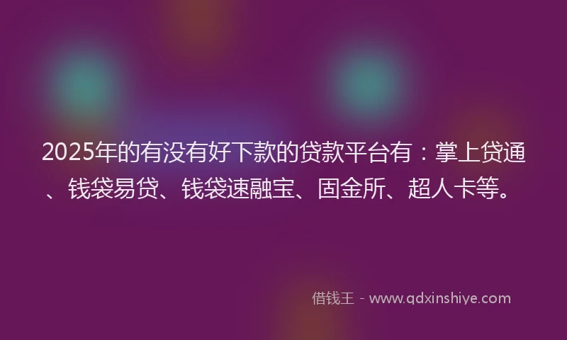 2025年的有没有好下款的贷款平台有：掌上贷通、钱袋易贷、钱袋速融宝、固金所、超人卡等。
