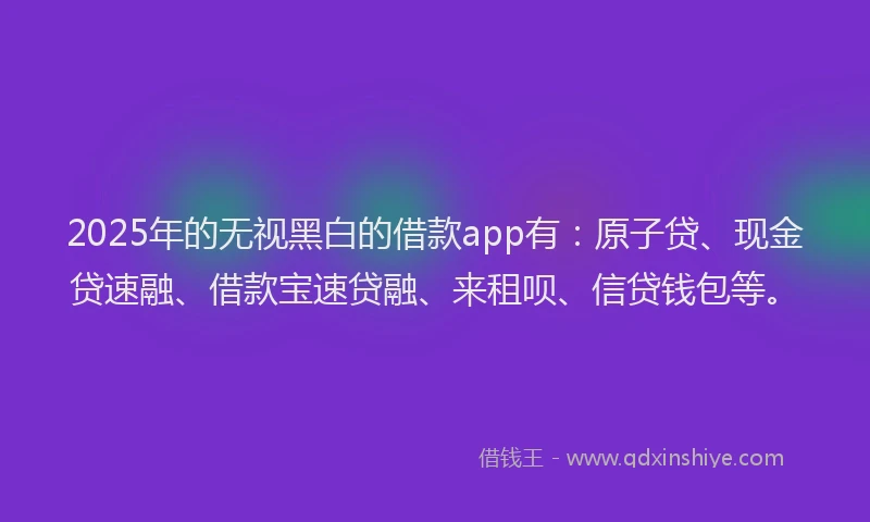 2025年的无视黑白的借款app有：原子贷、现金贷速融、借款宝速贷融、来租呗、信贷钱包等。