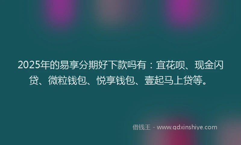2025年的易享分期好下款吗有：宜花呗、现金闪贷、微粒钱包、悦享钱包、壹起马上贷等。