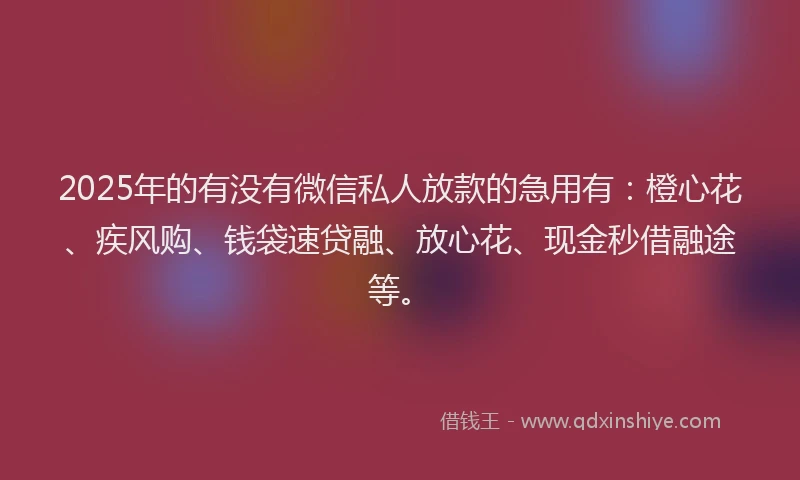 2025年的有没有微信私人放款的急用有：橙心花、疾风购、钱袋速贷融、放心花、现金秒借融途等。