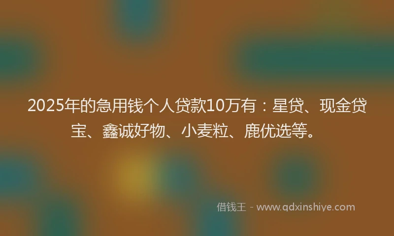2025年的急用钱个人贷款10万有：星贷、现金贷宝、鑫诚好物、小麦粒、鹿优选等。