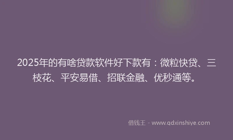 2025年的有啥贷款软件好下款有：微粒快贷、三枝花、平安易借、招联金融、优秒通等。