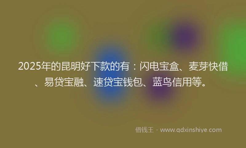 2025年的昆明好下款的有：闪电宝盒、麦芽快借、易贷宝融、速贷宝钱包、蓝鸟信用等。