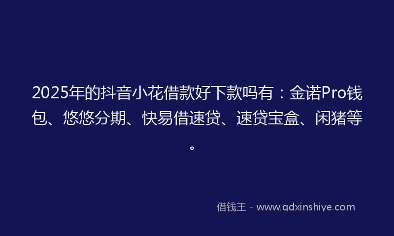 2025年的抖音小花借款好下款吗有：金诺Pro钱包、悠悠分期、快易借速贷、速贷宝盒、闲猪等。
