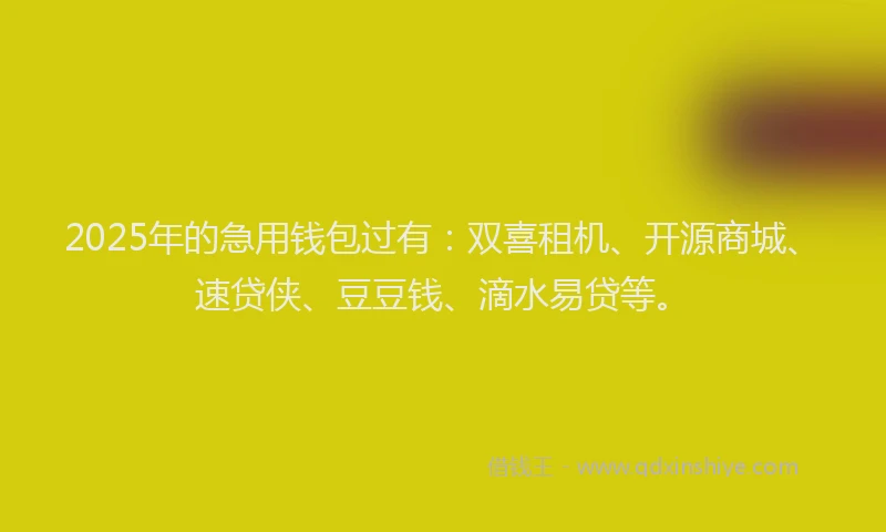 2025年的急用钱包过有：双喜租机、开源商城、速贷侠、豆豆钱、滴水易贷等。